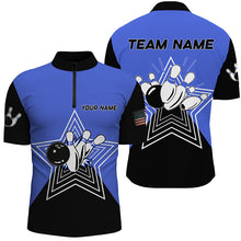Load image into Gallery viewer, Blue and Black retro bowling ball pins star custom Men&#39;s bowling Polo, Quarter Zip shirts team jerseys NQS7830