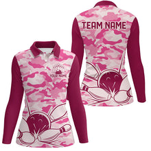 Load image into Gallery viewer, Pink Camo Bowling Polo, 1/4 Zip Shirts For Women Custom Bowling Team League Jerseys, Gift For Bowlers NQS8474