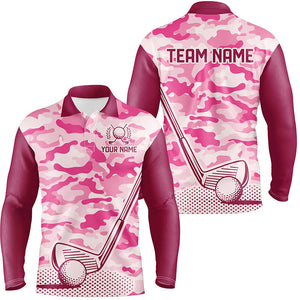 Pink Camo Mens Golf Polo Shirts custom golf outfit for mens, team golf shirt NQS8475