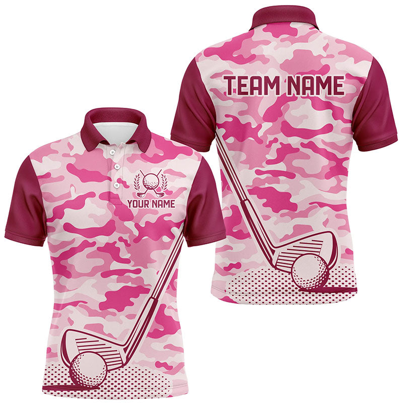 Pink Camo Mens Golf Polo Shirts custom golf outfit for mens, team golf shirt NQS8475