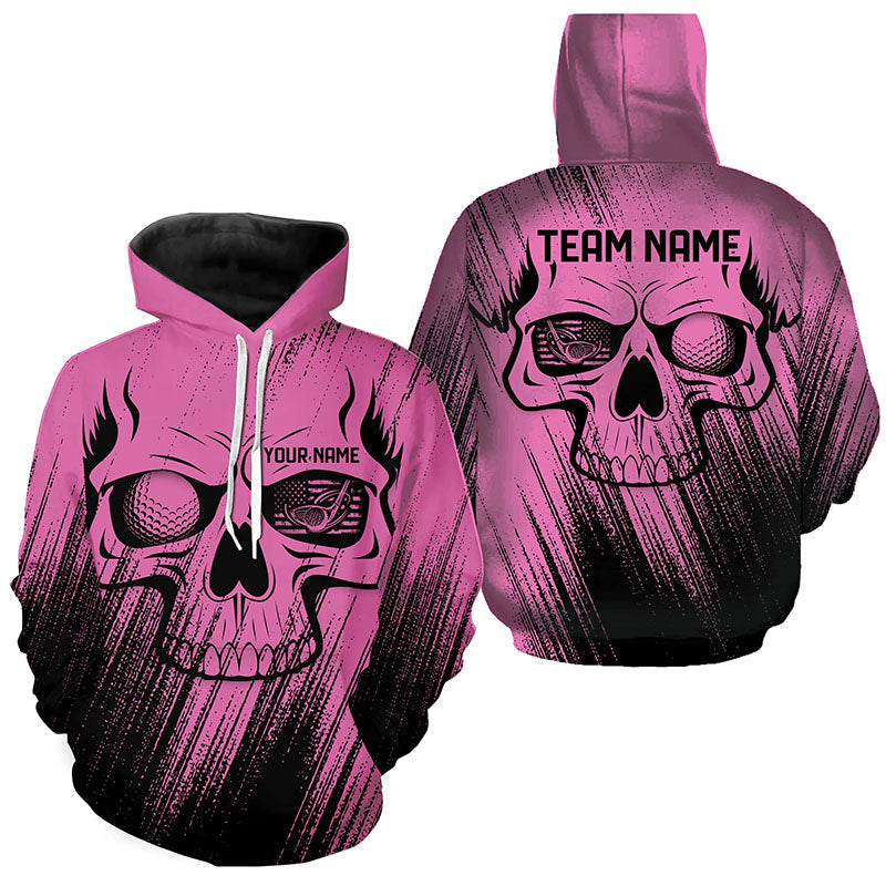 Pink Grunge Skull golf Hoodies custom golf outfit for men women, team golf shirts NQS8480