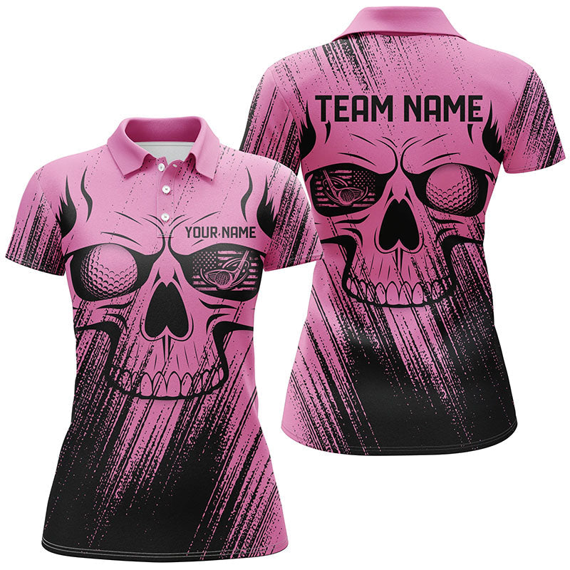 Pink Grunge Skull Women Golf Polo Shirts custom golf outfit for ladies, team women golf shirts NQS8480