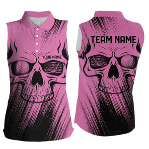 Pink Grunge Skull Women Sleeveless polo shirt custom golf outfit for ladies, team golf shirts NQS8480