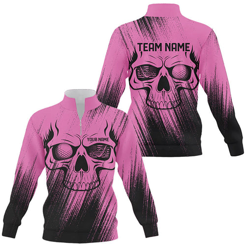 Pink Grunge Skull Quarter zip golf sweatshirt custom golf sweater outfit, team golf shirts NQS8480