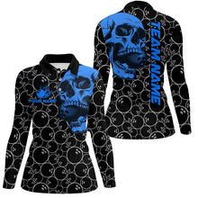 Load image into Gallery viewer, Black Bowling camo blue Skull bowling shirts for women custom bowling team jerseys, gifts for bowlers NQS8725