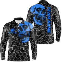 Load image into Gallery viewer, Black Bowling camo blue Skull bowling shirts for Men custom bowling team jerseys, gifts for bowlers NQS8725