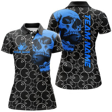 Load image into Gallery viewer, Black Bowling camo blue Skull bowling shirts for women custom bowling team jerseys, gifts for bowlers NQS8725