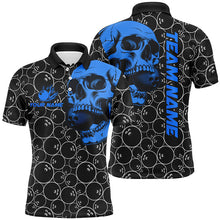 Load image into Gallery viewer, Black Bowling camo blue Skull bowling shirts for Men custom bowling team jerseys, gifts for bowlers NQS8725