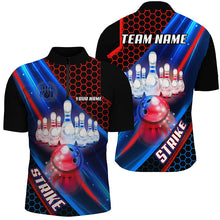 Load image into Gallery viewer, Blue and Red Light Strike Bowling Ball pins Bowling shirts for Men custom Team bowling jerseys NQS8733