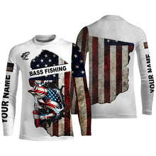 Load image into Gallery viewer, American flag largemouth Bass patriotic fishing UV long sleeve shirts Custom fishing apparel NQS1178