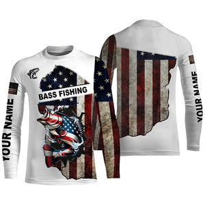 American flag largemouth Bass patriotic fishing UV long sleeve shirts Custom fishing apparel NQS1178