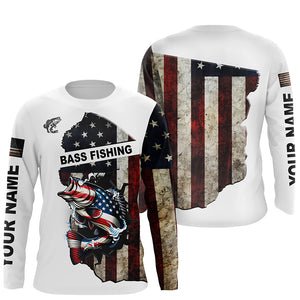 American flag largemouth Bass patriotic fishing UV long sleeve shirts Custom fishing apparel NQS1178