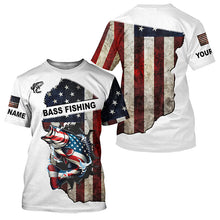 Load image into Gallery viewer, American flag largemouth Bass patriotic fishing UV long sleeve shirts Custom fishing apparel NQS1178