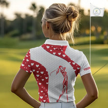Load image into Gallery viewer, Personalized Red Hearts pattern golf white Womens golf polo shirts custom name Valentine golf gifts NQS11259