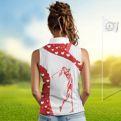 Personalized Red Hearts pattern golf white Sleeveless Golf Polo Shirt custom Valentine golf gifts NQS11259