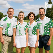 Load image into Gallery viewer, Personalized Green shamrock pattern golf white Women golf polo shirt custom St Patrick Day golf gift NQS11260