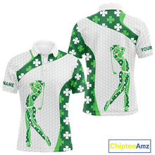 Load image into Gallery viewer, Personalized Green shamrock matching golf polo shirts for couples custom St Patrick's Day golf gifts NQS11260