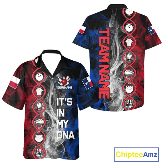 Red, White & Blue Smoke Texas Flag Patriotic Team Bowling Hawaiian Shirt Custom It's in my DNA Shirt NQS11265