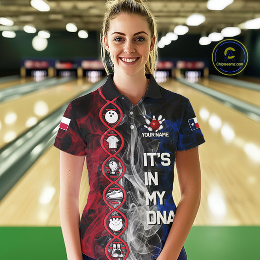 Red, White & Blue Smoke Texas Flag Patriotic Team Bowling Shirt For Women Custom It's in my DNA Shirt NQS11265