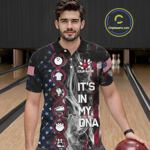 Load image into Gallery viewer, Red, White &amp; Blue Smoke American Flag Patriotic Team Mens Bowling Shirt Custom It's in my DNA Shirts NQS11266