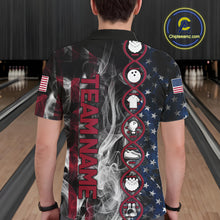 Load image into Gallery viewer, Red, White &amp; Blue Smoke American Flag Patriotic Team Mens Bowling Shirt Custom It's in my DNA Shirts NQS11266
