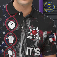 Load image into Gallery viewer, Red, White &amp; Blue Smoke American Flag Patriotic Team Mens Bowling Shirt Custom It's in my DNA Shirts NQS11266