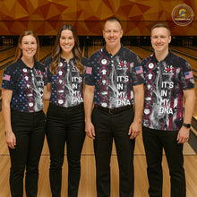 Load image into Gallery viewer, Red, White &amp; Blue Smoke American Flag Patriotic Team Mens Bowling Shirt Custom It's in my DNA Shirts NQS11266