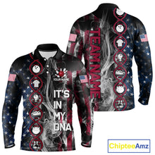 Load image into Gallery viewer, Red, White &amp; Blue Smoke American Flag Patriotic Team Mens Bowling Shirt Custom It's in my DNA Shirts NQS11266