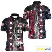Load image into Gallery viewer, Red, White &amp; Blue Smoke American Flag Patriotic Team Mens Bowling Shirt Custom It's in my DNA Shirts NQS11266
