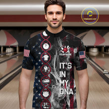 Load image into Gallery viewer, Red, White &amp; Blue Smoke American Flag Patriotic Team Mens Bowling Shirt Custom It's in my DNA Shirts NQS11266
