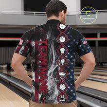 Load image into Gallery viewer, Red, White &amp; Blue Smoke American Flag Patriotic Team Mens Bowling Shirt Custom It's in my DNA Shirts NQS11266