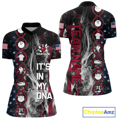 Red, White & Blue Smoke American Flag Patriotic Team Women Bowling Shirt Custom It's in my DNA Shirts NQS11266