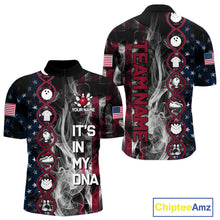 Load image into Gallery viewer, Red, White &amp; Blue Smoke American Flag Patriotic Team Mens Bowling Shirt Custom It's in my DNA Shirts NQS11266