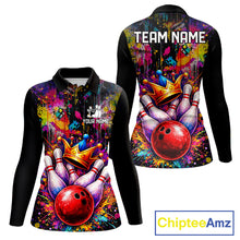 Load image into Gallery viewer, Colorful bowling jerseys Bowling Polo, 1/4 Zip Shirt for Women Custom Bowling Team shirts for bowlers NQS11473