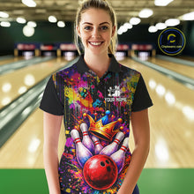 Load image into Gallery viewer, Colorful bowling jerseys Bowling Polo, 1/4 Zip Shirt for Women Custom Bowling Team shirts for bowlers NQS11473