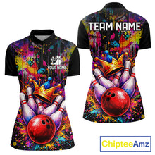 Load image into Gallery viewer, Colorful bowling jerseys Bowling Polo, 1/4 Zip Shirt for Women Custom Bowling Team shirts for bowlers NQS11473