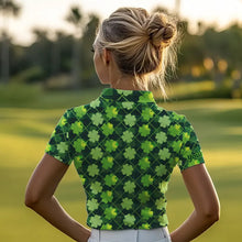 Load image into Gallery viewer, Personalized Green argyle shamrock pattern Women golf polo shirt Custom St Patrick day women golf tops NQS9546