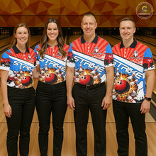 Load image into Gallery viewer, Funny Bowling Boom Strike Bowling Shirt For Women Custom Red, White &amp; Blue retro Team Bowling Jerseys NQS11661