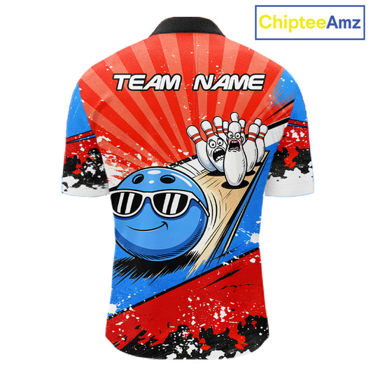Funny Bowling Boom Strike Bowling Shirt For Men Custom Red, White and Blue retro Team Bowling Jerseys NQS11661