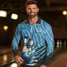 Load image into Gallery viewer, Funny Claw Blue Camo Men&#39;s bowling outfits custom bowling polo, Quarter Zip Shirts team jerseys NQS9704
