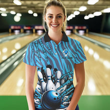 Load image into Gallery viewer, Funny Claw Blue Camo Women&#39;s bowling outfits custom bowling polo, Quarter Zip Shirts team jerseys NQS9704