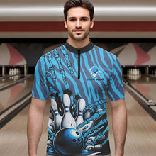 Load image into Gallery viewer, Funny Claw Blue Camo Men&#39;s bowling outfits custom bowling polo, Quarter Zip Shirts team jerseys NQS9704