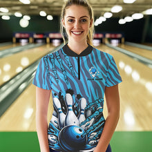 Load image into Gallery viewer, Funny Claw Blue Camo Women&#39;s bowling outfits custom bowling polo, Quarter Zip Shirts team jerseys NQS9704