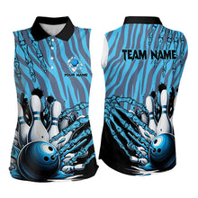 Load image into Gallery viewer, Funny Claw Blue Camo Women&#39;s bowling outfits custom bowling Sleeveless Polo Shirts team jerseys NQS9704