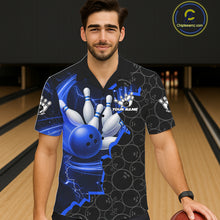 Load image into Gallery viewer, Black and Blue Camo Bowling Hawaiian Shirt Custom Bowling Team Jersey, Bowler Outfit NQS11750
