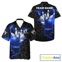 Load image into Gallery viewer, Black and Blue Camo Bowling Hawaiian Shirt Custom Bowling Team Jersey, Bowler Outfit NQS11750