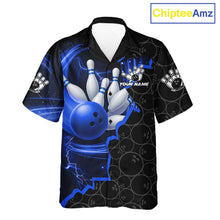 Load image into Gallery viewer, Black and Blue Camo Bowling Hawaiian Shirt Custom Bowling Team Jersey, Bowler Outfit NQS11750