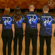 Load image into Gallery viewer, Black and Blue Camo Bowling Polo, 1/4 Zip Shirts For Women Custom Bowling Team Jersey, Bowler Outfit NQS11750