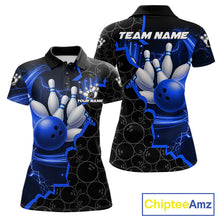 Load image into Gallery viewer, Black and Blue Camo Bowling Polo, 1/4 Zip Shirts For Women Custom Bowling Team Jersey, Bowler Outfit NQS11750