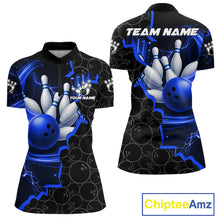 Load image into Gallery viewer, Black and Blue Camo Bowling Polo, 1/4 Zip Shirts For Women Custom Bowling Team Jersey, Bowler Outfit NQS11750